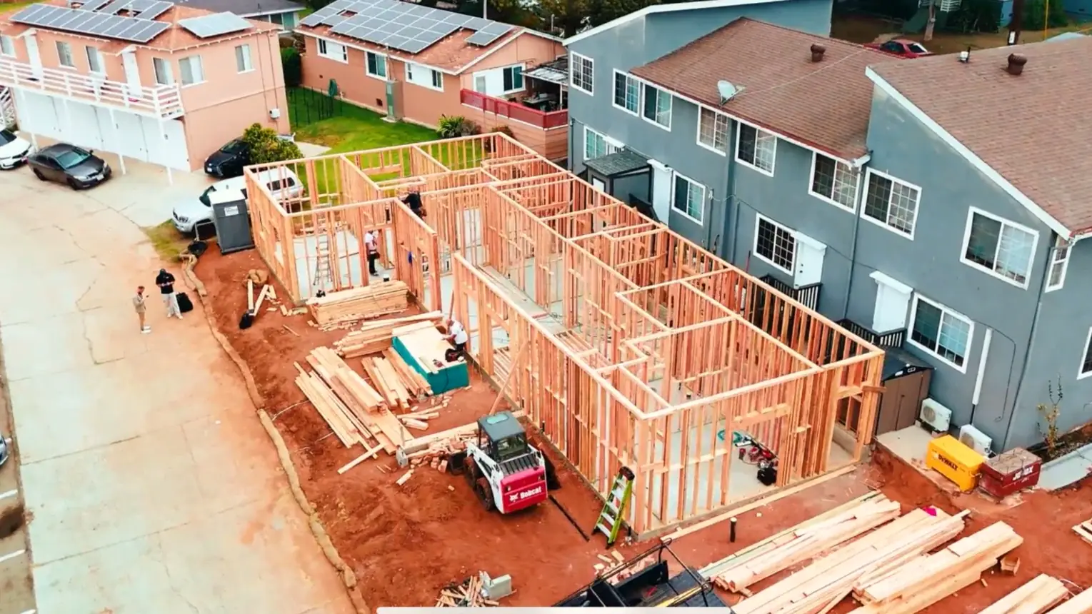The same Linda Vista lot at first-floor framing